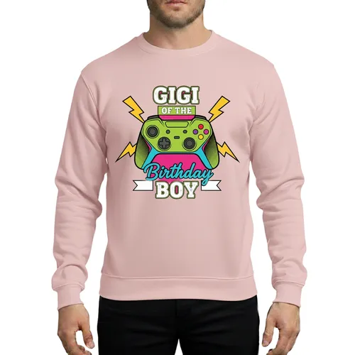Gigi Birthday Boy Gamer Party Vibrant Controller Lime Green Cyan Pink Yellow Art Sweatshirt