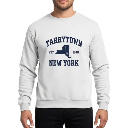 Tarrytown New York Est. 1640 Vintage Collegiate Distressed State Outline Navy Blue Sweatshirt