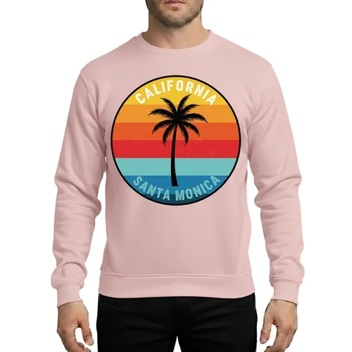 Vintage Santa Monica California Palm Tree Horizon Distressed Circle Art Design Sweatshirt