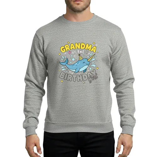 Hand-Drawn Narwhal GRANDMA of THE BIRTHDAY Girl Family Party Celebration Sweatshirt