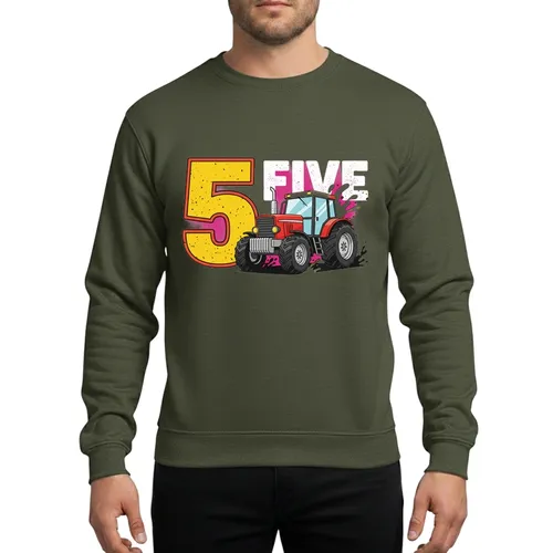 Farm Tractor 5th Birthday Party Distressed Yellow Five for Five Year Old Boys Sweatshirt