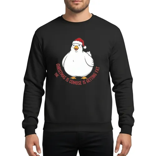 Jovial Plump Goose Christmas Is Coming The Fat Santa Hat Design Sweatshirt