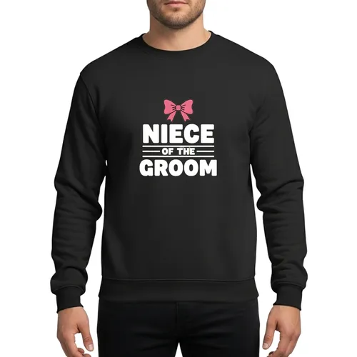 Niece Of The Groom Wedding Party Pink Bow White Stacked Clean Vector Typography Sweatshirt