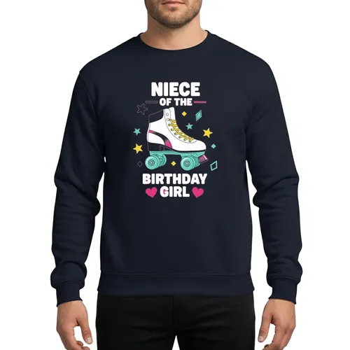 Niece of the Birthday Girl Retro Quad Roller Skate Pink Blue Yellow Party Graphic Sweatshirt