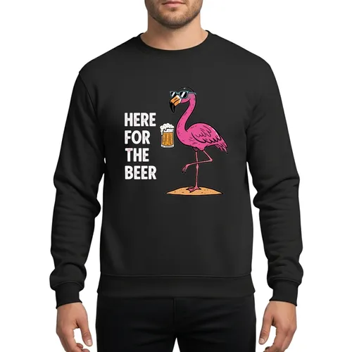 Here For The Beer Distressed Flamingo Beer Mug Grunge Party Vintage Style Sweatshirt