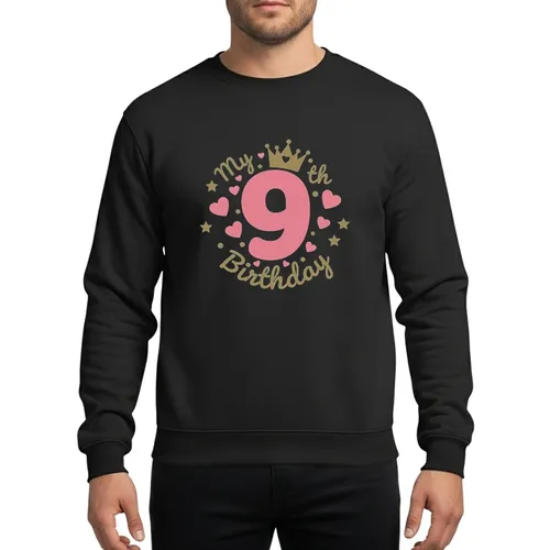My 9th Birthday Girl Pink Gold Crown Hearts Stars Design for Nine Year Old Sweatshirt