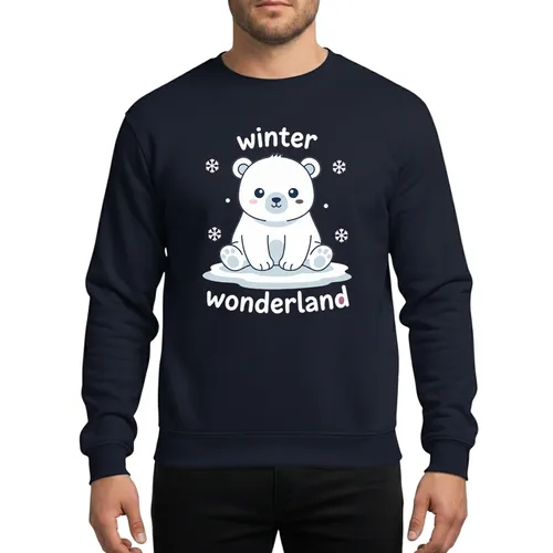 Playful Baby Polar Bear Winter Wonderland Snowflakes Illustration Sweatshirt