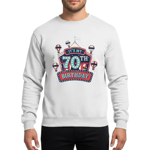 It's My 70th Birthday Celebration Retro Circus Marquee Tent Hot Air Balloons Sweatshirt