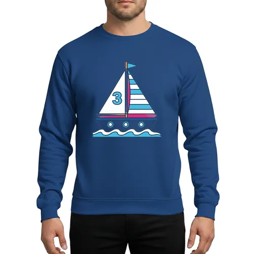 Kids Third Birthday Sailboat Red Hull Light Blue 3 Main Sail Adventure Sweatshirt