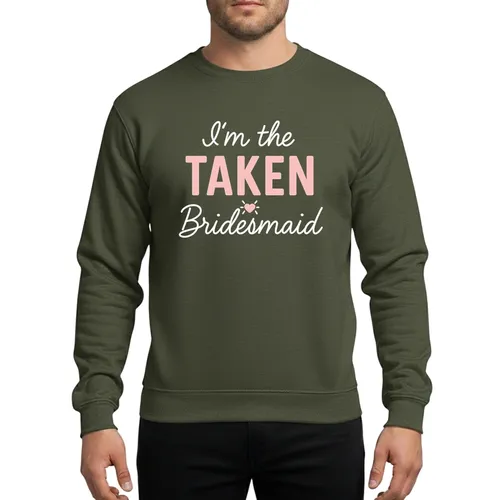Womens I'm The TAKEN Bridesmaid Bachelorette Group Matching Pastel Pink Heart Sweatshirt