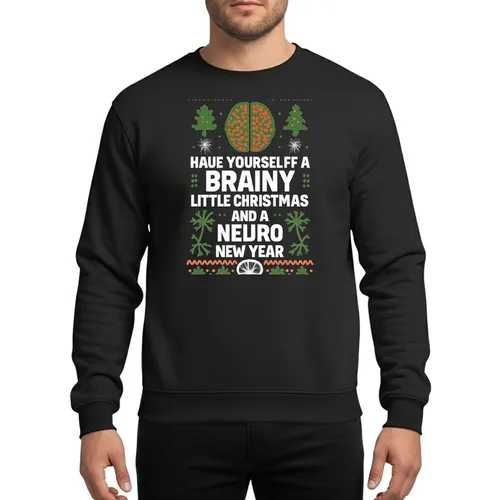Funny Ugly Pixel Art Brain Neuron Christmas New Year Holiday Scene Sweatshirt