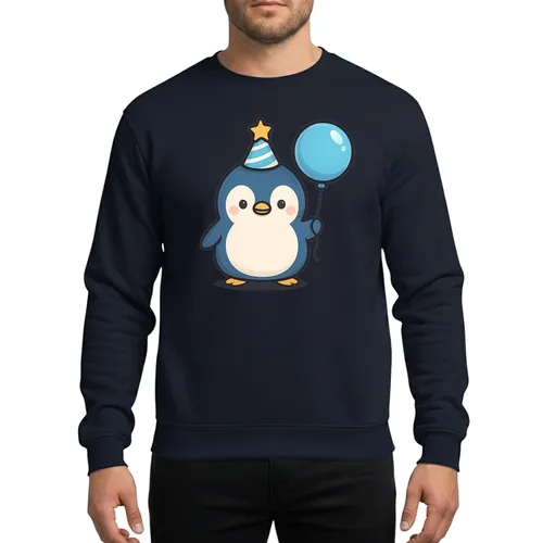 Funny Penguin Birthday Party Kawaii Chubby Baby Penguin Light Blue Balloon Sweatshirt