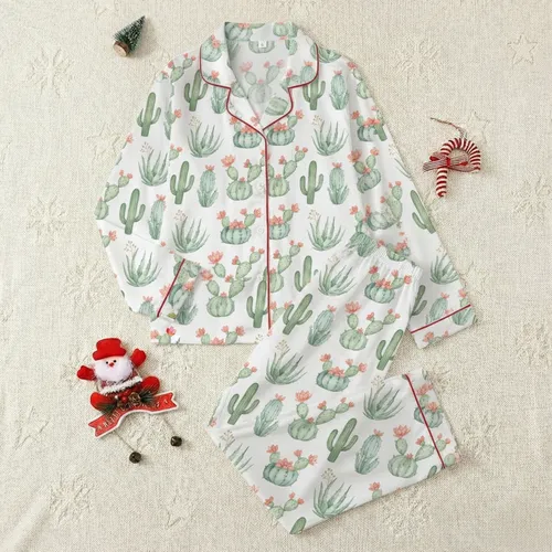 Personalized Cactus Lover Backpack: Hand-Painted Watercolor Succulent Design - Sage Green Botanical Print Satin Pajamas Set