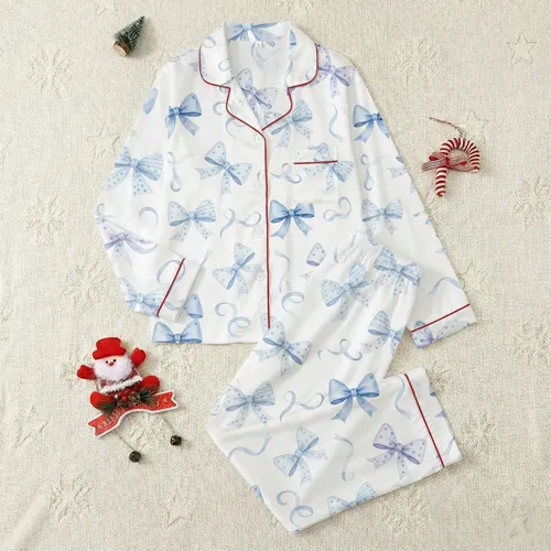 Coquette Aesthetic Phone Case: Delicate Blue Bow Watercolor for iPhone 15 Pro & Galaxy S24 S23 S22 S20 Ultra Satin Pajamas Set