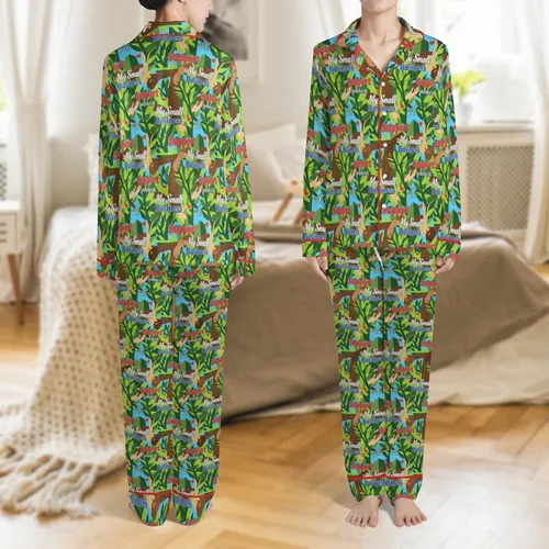 Artisan Supporter's Loungewear: Vibrant Green Foliage & Inclusive Hands Pattern Pajamas Satin Pajamas Set