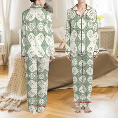 Bridesmaid & Bridal Party Silky Satin Sleep Set: Personalized Sage Monogram Loungewear Satin Pajamas Set