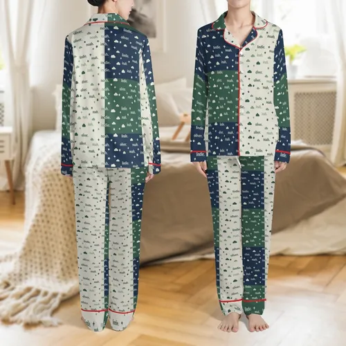 Personalized Family Matching Pajamas: Custom Name Star Cloud Cotton Loungewear Set Satin Pajamas Set