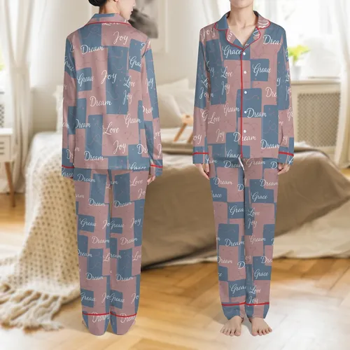 Soft Women's Personalized Pajama Set - Custom Script Rayon Cotton Gift Satin Pajamas Set