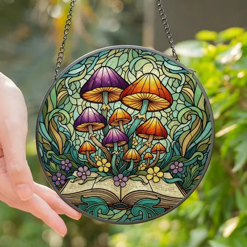 Fantasy Art Lovers' Luminous Tiffany Stained Glass Fantastical Mushroom Storybook Botanical Mosaic Stained Glass Suncatcher