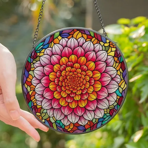 Art Lovers' Vibrant Stained Glass Lotus Bloom Jewel Tone Floral Mosaic Stained Glass Suncatcher