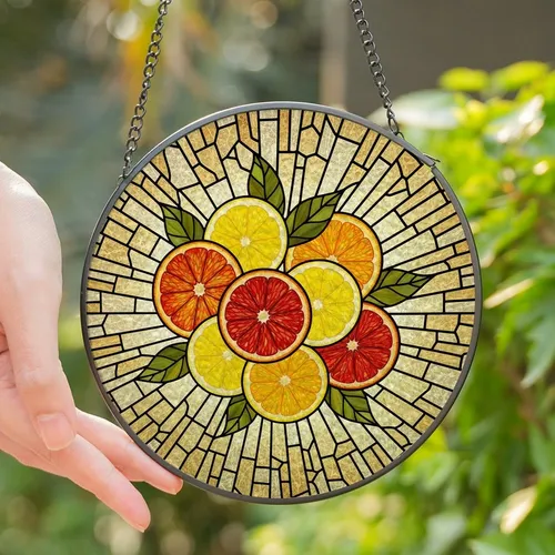 Art Lovers' Intricate Tiffany Stained Glass Citrus Fruit Jewel Tone Mosaic Art Stained Glass Suncatcher