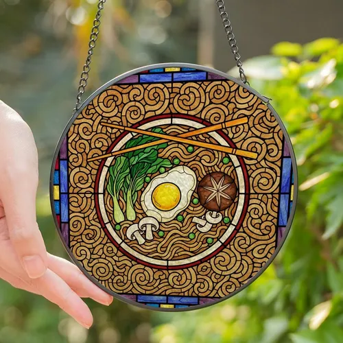 Ramen Lovers' Tiffany Style Stained Glass Noodle Bowl Mosaic Jewel Tone Art Stained Glass Suncatcher
