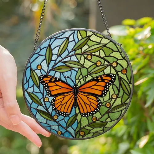 Monarch Butterfly Art Lovers' Tiffany Style Orange Black Stained Glass Nature Mosaic Stained Glass Suncatcher