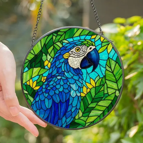 Nature Lovers' Intricate Azure Blue Macaw Tiffany Stained Glass Mosaic Art Stained Glass Suncatcher