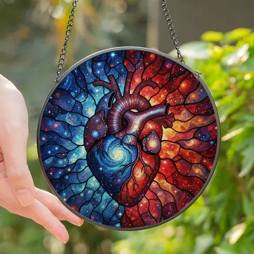 Art Lovers' Tiffany Style Stained Glass Cosmic Heart Nebula Galaxy Jewel Tones Edge-to-Edge Art Stained Glass Suncatcher