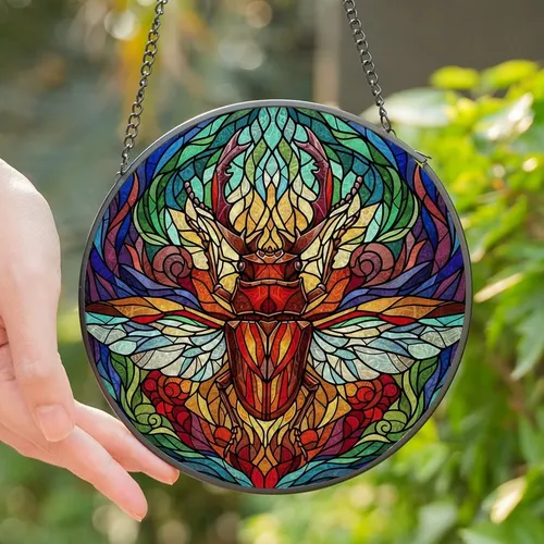 Nature Art Enthusiasts Hyper-Detailed Jewel-Toned Stag Beetle Stained Glass Mosaic Stained Glass Suncatcher