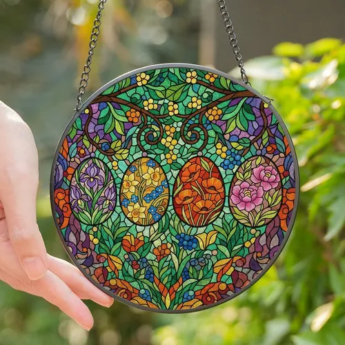 Spring Decorators' Vibrant Tiffany-Style Stained Glass Easter Eggs, Floral Mosaic Art Stained Glass Suncatcher