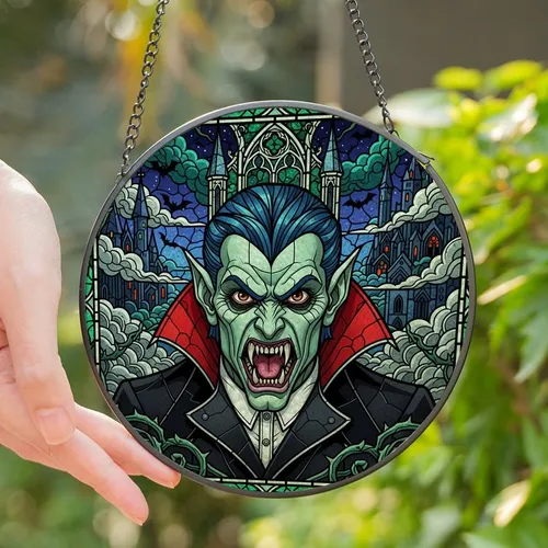 Dark Fantasy Art Lovers' Tiffany Glass Monstrous Vampire Gothic Mosaic Jewel Tone Design Stained Glass Suncatcher
