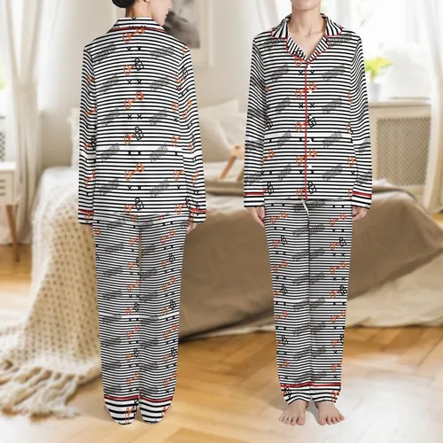 Kids' Black White Striped Pattern with Orange 'PRISONER' Text, Key, and Lock Graphics Satin Pajamas Set Satin Pajamas Set