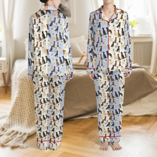 Pet Parent Custom Pajamas: Realistic Dog Breed Art & Your Pet Photo Satin Sleep Set Satin Pajamas Set