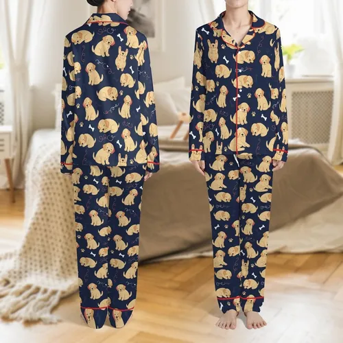 Silky Satin Dog Pajamas: Golden Retriever Puppy Pattern,