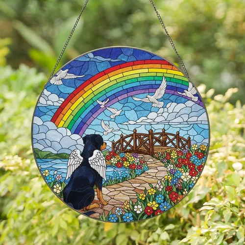 Dog Lovers' Stained Glass Angelic Rottweiler Rainbow Celestial Floral Mosaic Stained Glass Suncatcher