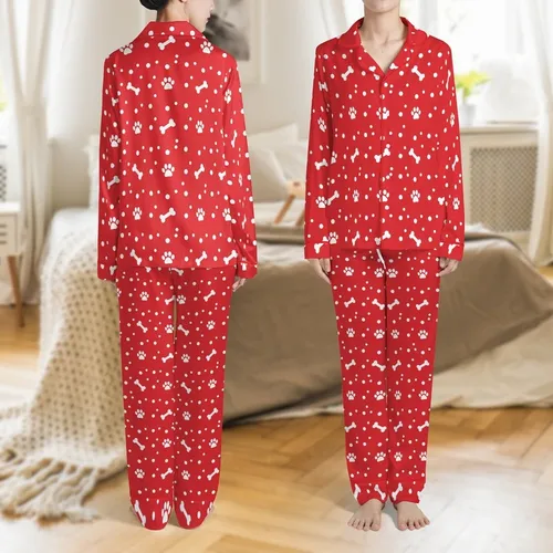 Great Dane Dog Sewing Pattern: Playful Red Polka Dot Paw Bone Zipper - Small Medium Sizes - Instant Download Satin Pajamas Set