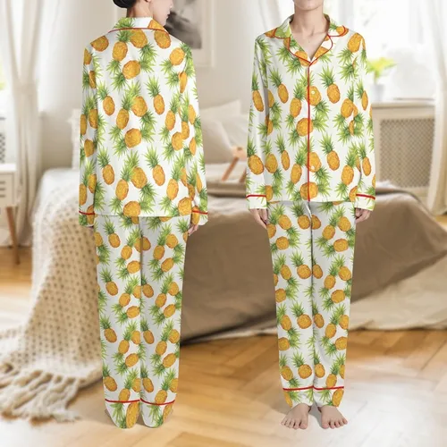 Pineapple Lover's Sleepwear: Seamless Watercolor Tropical Print Pajama Set Satin Pajamas Set