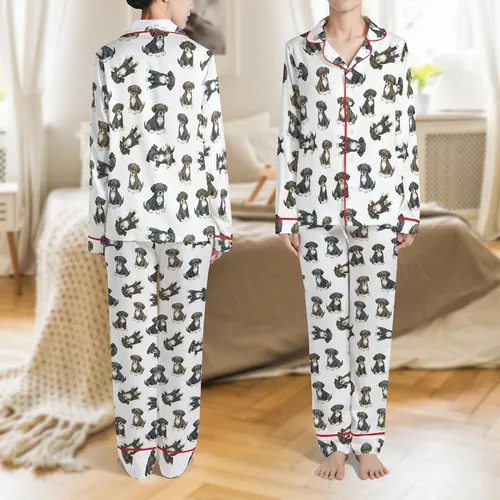 Black Goldendoodle Fan's Watercolor Puppy Fleece: Soft Cozy Loungewear Top Satin Pajamas Set