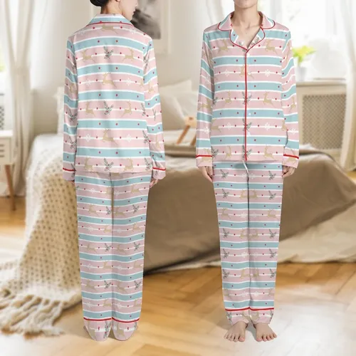 Children's Personalized Pima Cotton Pajamas: Whimsical Striped Snowflake, Star & Reindeer Design Satin Pajamas Set