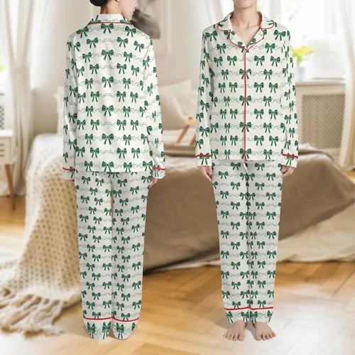 Girls Clara Nutcracker Evergreen Bow Vintage Holiday Sleep Set Satin Pajamas Set