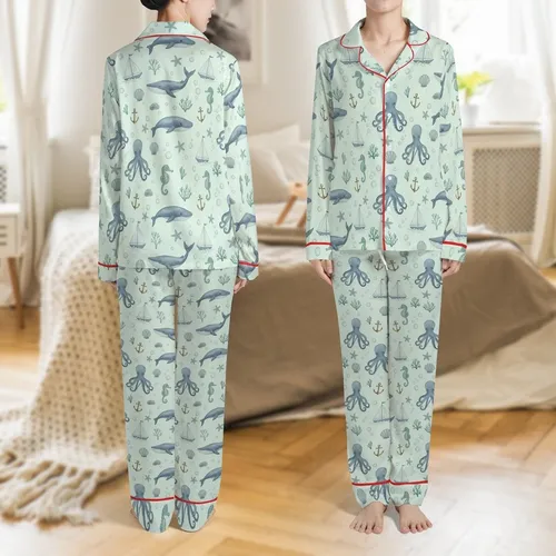 Baby & Toddler Underwater Ocean Print Zipper Onesie with Foldable Footies & Mittens Newborn-6Y Unisex Pajama Satin Pajamas Set