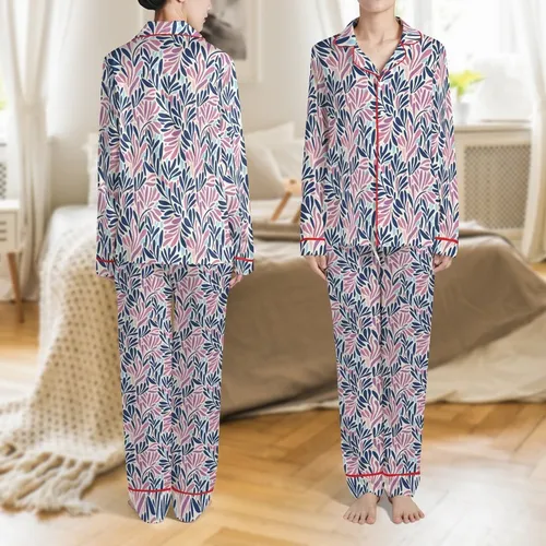 Women's Abstract Petal Print Pajama Shorts Set: Soft Rayon Spandex with Button Top & Interior Pockets Satin Pajamas Set
