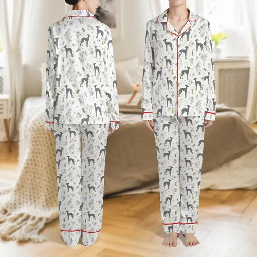 Italian Greyhound 4-Leg Onesie Pattern: Ditsy Iggy Silhouettes, Floral, Sewing Notions Satin Pajamas Set