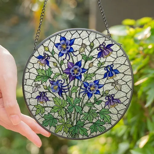 Art Lovers' Edge-to-Edge Tiffany Style Stained Glass Columbine Floral Mosaic Stained Glass Suncatcher
