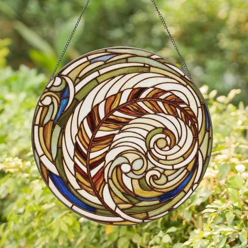 Nature Lovers' Majestic Stained Glass Feather Tiffany Style Jewel Tone Mosaic Design Stained Glass Suncatcher