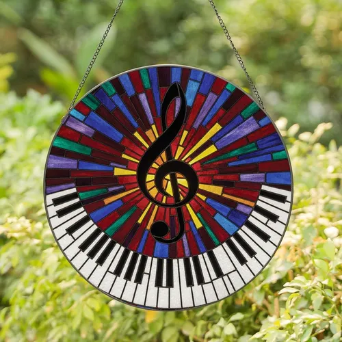 Music Lovers' Tiffany Stained Glass Treble Clef Sunburst Mosaic Jewel Tones Stained Glass Suncatcher
