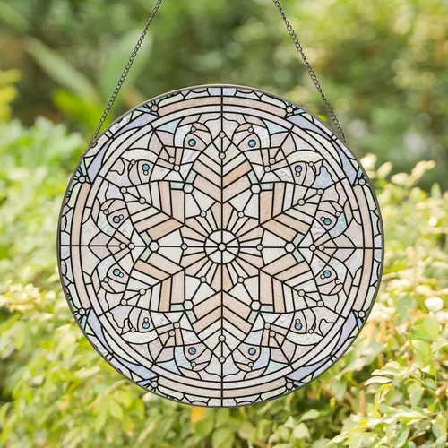 Art Enthusiasts' Detailed Tiffany Style Stained Glass Snowflake with Ice Crystal Mosaic in Creamy Jewel Tones Stained Glass Suncatcher