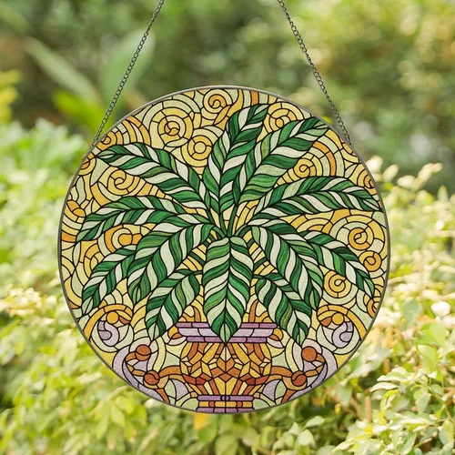 Nature Lovers' Intricate Tiffany Style Stained Glass Tropical Plant Mosaic Jewel Tones Stained Glass Suncatcher