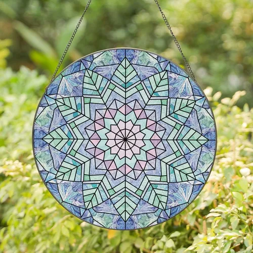 Art & Design Enthusiasts' Tiffany Style Stained Glass Eight-Pointed Snowflake Star Pastel Jewel Tones Stained Glass Suncatcher